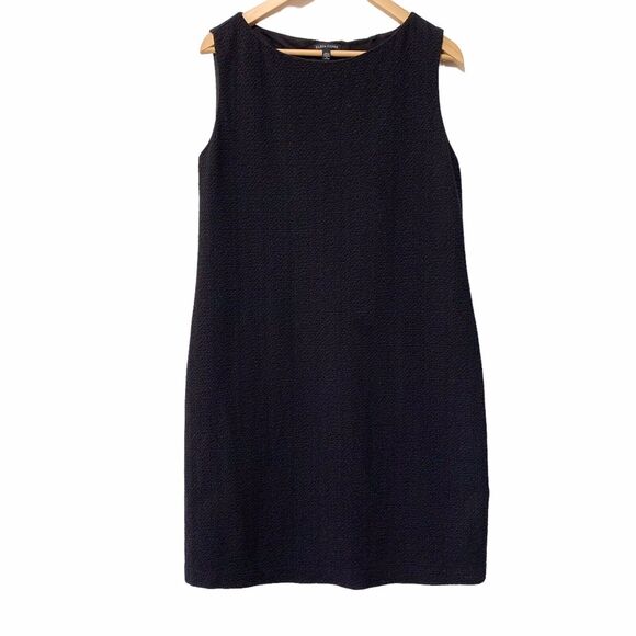 Eileen Fisher Black Textured Sleeveless Sheath Dress Size M Classic Career - Picture 1 of 10
